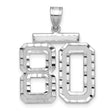 Large Brushed Diamond-cut Number 80 Charm Pendant in Real 14k White Gold