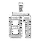 Large Brushed Diamond-cut Number 81 Charm Pendant in Real 14k White Gold