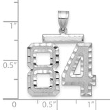 Large Brushed Diamond-cut Number 84 Charm Pendant in Real 14k White Gold