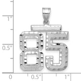 Large Brushed Diamond-cut Number 85 Charm Pendant in Real 14k White Gold