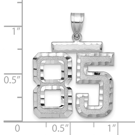 Large Brushed Diamond-cut Number 85 Charm Pendant in Real 14k White Gold