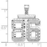 Large Brushed Diamond-cut Number 86 Charm Pendant in Real 14k White Gold