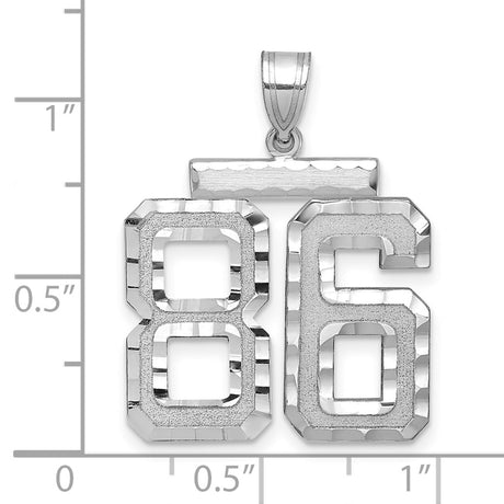 Large Brushed Diamond-cut Number 86 Charm Pendant in Real 14k White Gold
