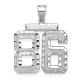 Large Brushed Diamond-cut Number 86 Charm Pendant in Real 14k White Gold