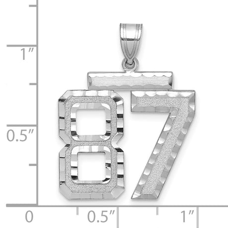 Large Brushed Diamond-cut Number 87 Charm Pendant in Real 14k White Gold