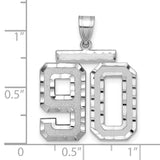 Large Brushed Diamond-cut Number 90 Charm Pendant in Real 14k White Gold