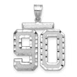 Large Brushed Diamond-cut Number 90 Charm Pendant in Real 14k White Gold
