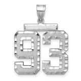 Large Brushed Diamond-cut Number 93 Charm Pendant in Real 14k White Gold