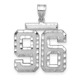 Large Brushed Diamond-cut Number 96 Charm Pendant in Real 14k White Gold