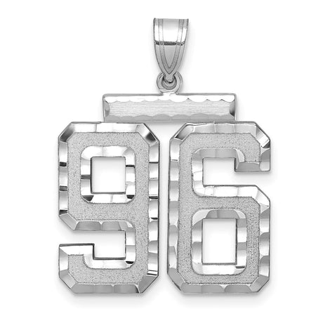 Large Brushed Diamond-cut Number 96 Charm Pendant in Real 14k White Gold