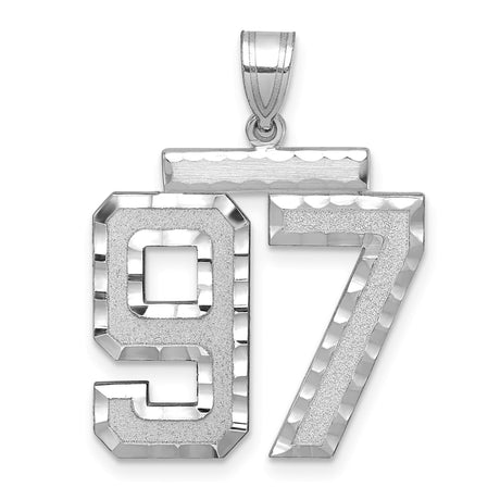 Large Brushed Diamond-cut Number 97 Charm Pendant in Real 14k White Gold