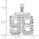 Large Brushed Diamond-cut Number 98 Charm Pendant in Real 14k White Gold