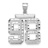 Large Brushed Diamond-cut Number 98 Charm Pendant in Real 14k White Gold