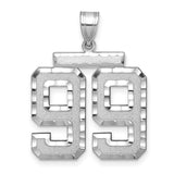 Large Brushed Diamond-cut Number 99 Charm Pendant in Real 14k White Gold