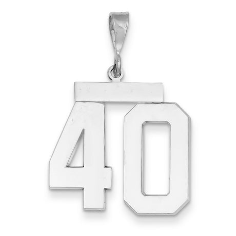 Large Polished Number 40 Charm Pendant in Real 10k White Gold