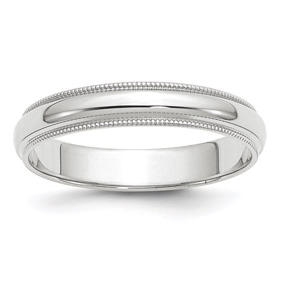 14K White Gold Half-Round Milgrain No-Stone Domed Wedding Band 4 Mm Comfort-Fit