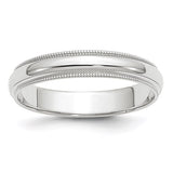 14K White Gold Half-Round Milgrain No-Stone Domed Wedding Band 4 Mm Comfort-Fit
