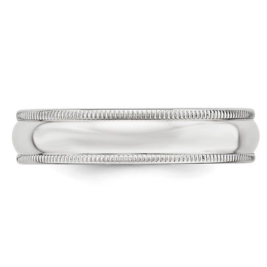 14K White Gold Half Round Milgrain Wedding Band, Solid 5mm