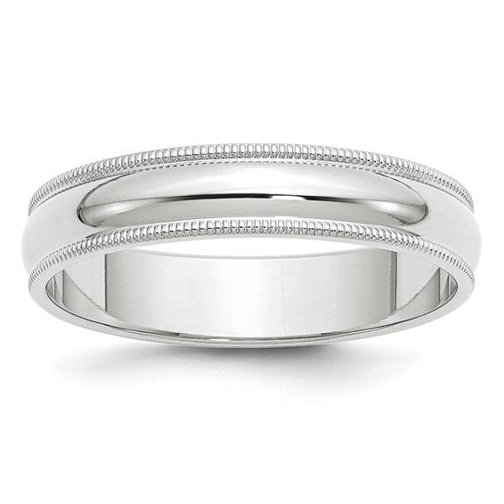 14K White Gold Half Round Milgrain Wedding Band, Solid 5mm