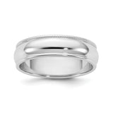 14k White Gold Milgrain, Domed wedding band ring