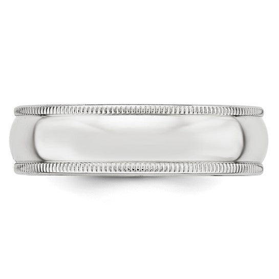14K White Gold Half-Round Milgrain Wedding Band Solid 6mm