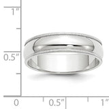 14K White Gold Half-Round Milgrain Wedding Band Solid 6mm
