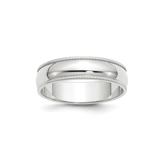 10k White Gold Milgrain, Domed wedding band ring
