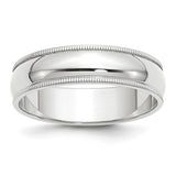 14K White Gold Half-Round Milgrain Wedding Band Solid 6mm