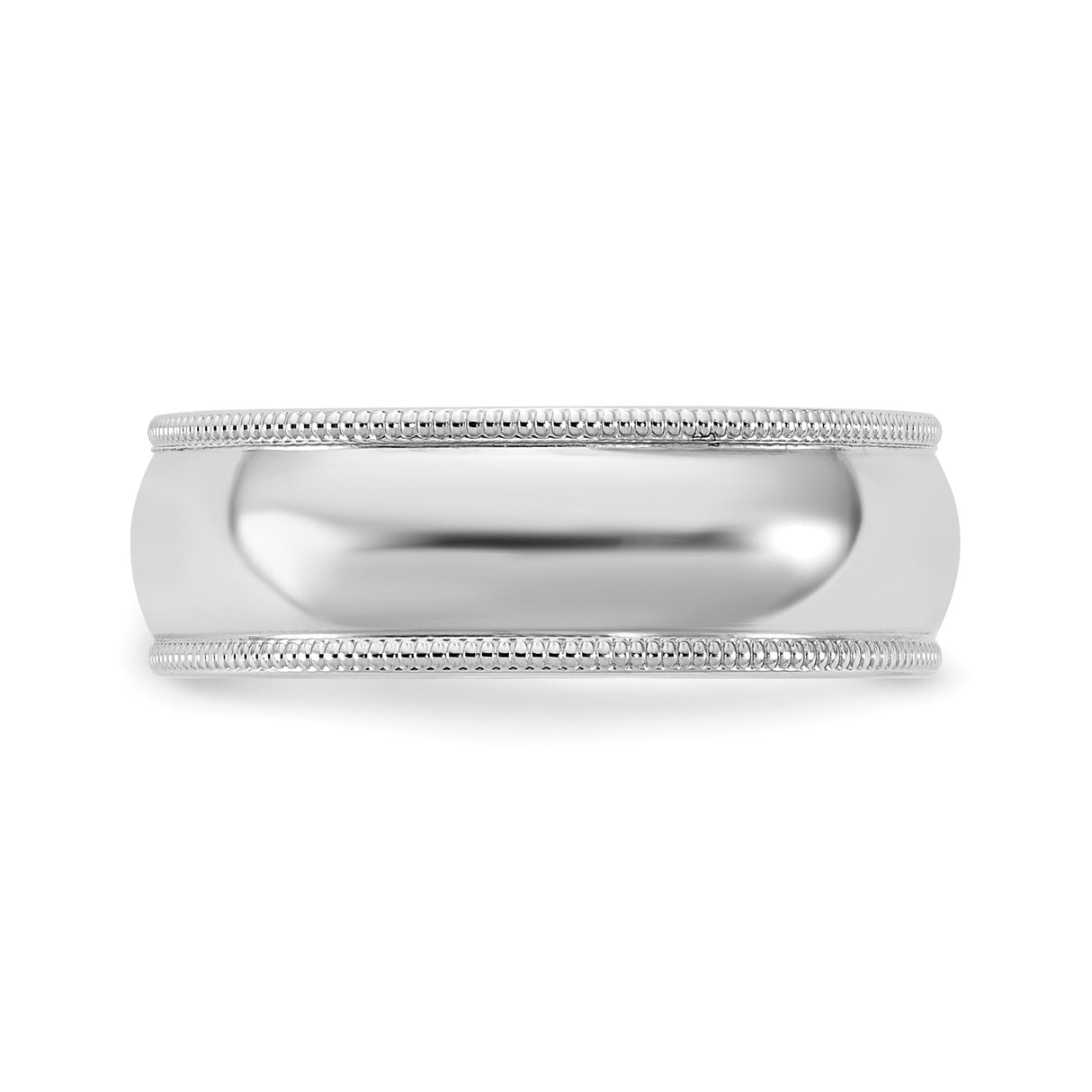 14k White Gold Milgrain, Domed wedding band ring detail view