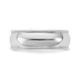 14k White Gold Milgrain, Domed wedding band ring detail view
