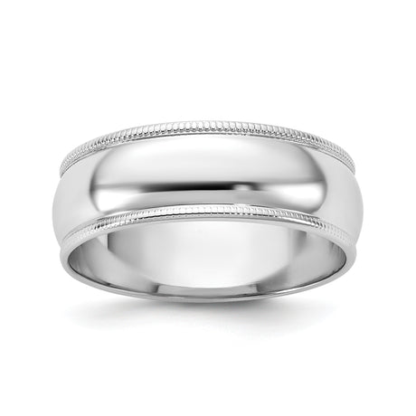 10k White Gold Milgrain, Domed wedding band ring