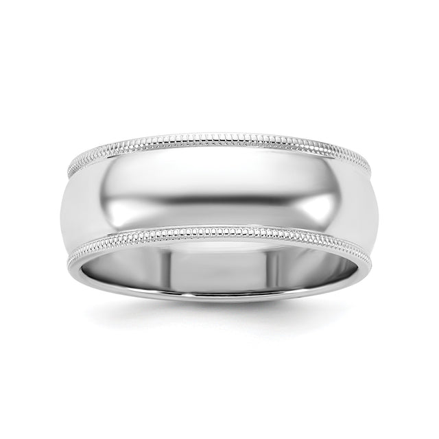 10k White Gold Milgrain, Domed wedding band ring