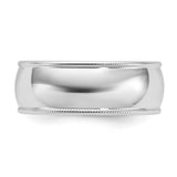 10k White Gold Milgrain, Domed wedding band ring detail view