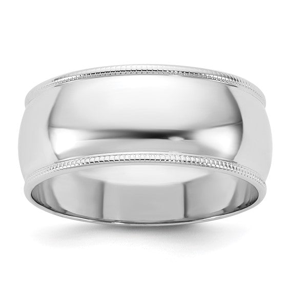 14K White Gold Half-Round Milgrain Domed Wedding Band No Stone 8mm Solid Ring