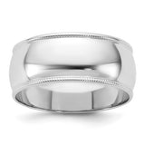 14K White Gold Half-Round Milgrain Domed Wedding Band No Stone 8mm Solid Ring