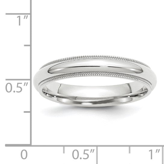 Solid 14K White Gold Domed Milgrain Classic Wedding Band With Comfort Fit 4 mm