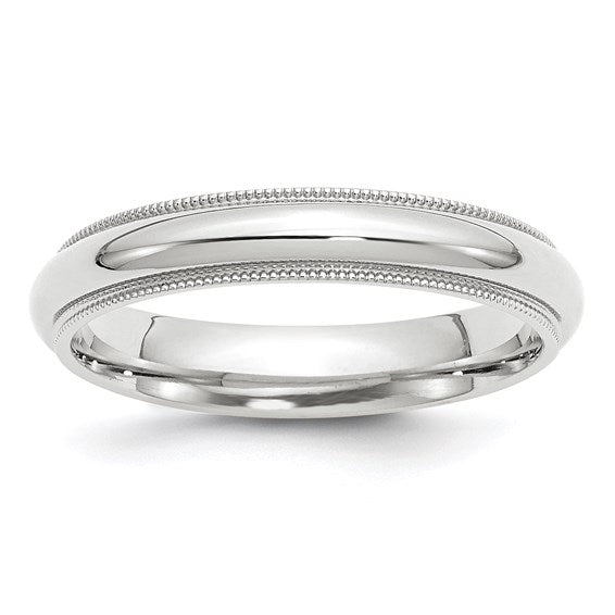 Solid 14K White Gold Domed Milgrain Classic Wedding Band With Comfort Fit 4 mm