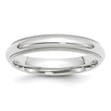 Solid 14K White Gold Domed Milgrain Classic Wedding Band With Comfort Fit 4 mm