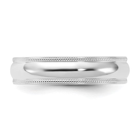 14K White Gold Milgrain Domed Comfort-Fit Classic Wedding Band 5mm Solid Ring