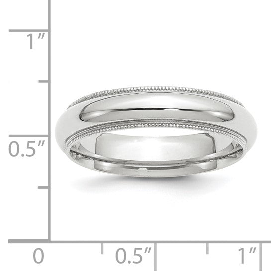 14K White Gold Milgrain Domed Comfort-Fit Classic Wedding Band 5mm Solid Ring
