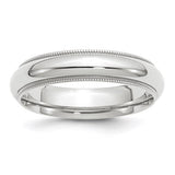 14K White Gold Milgrain Domed Comfort-Fit Classic Wedding Band 5mm Solid Ring