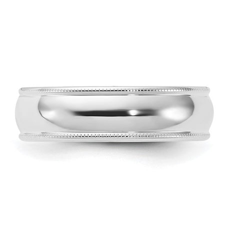 14K White Gold Milgrain Domed Comfort Fit Solid Wedding Band 6mm Classic Style