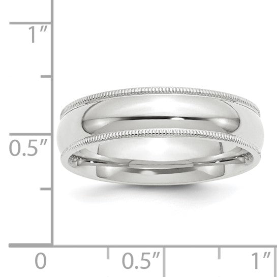 14K White Gold Milgrain Domed Comfort Fit Solid Wedding Band 6mm Classic Style