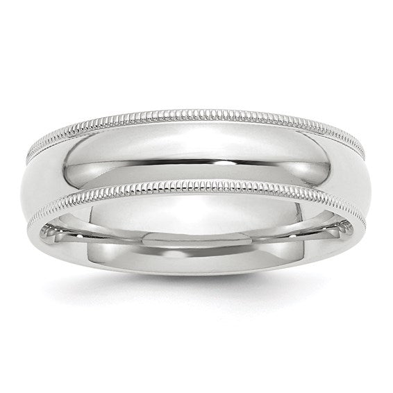 14K White Gold Milgrain Domed Comfort Fit Solid Wedding Band 6mm Classic Style