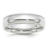 14K White Gold Milgrain Domed Comfort Fit Solid Wedding Band 6mm Classic Style