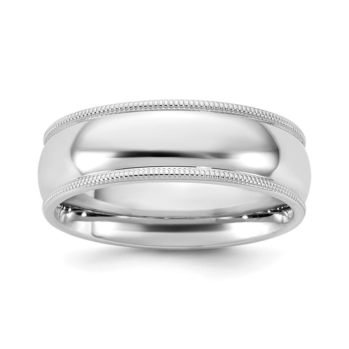 14k White Gold Milgrain, Comfort Fit wedding band ring