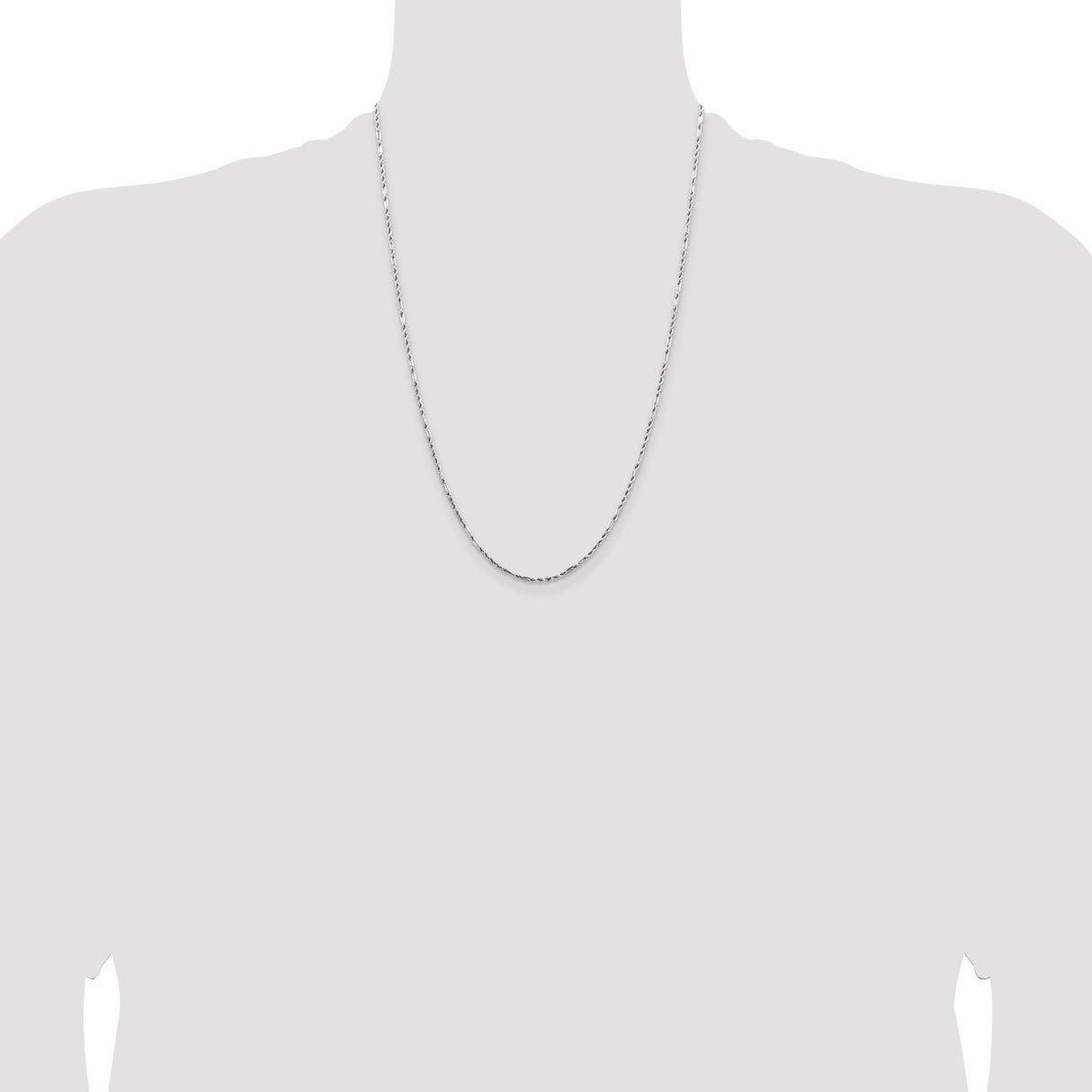 14K White Gold 1.8 mm Rope Chain Necklace, Polished detail view