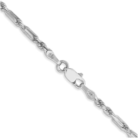 14K White Gold 2.5 mm Rope Chain Necklace, Polished alternate angle