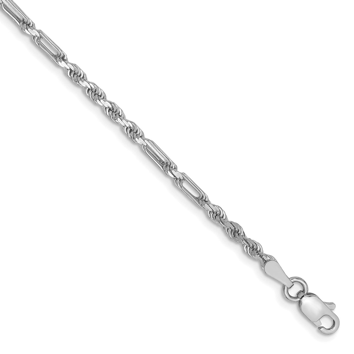 14K White Gold 2.5 mm Rope Chain Bracelet, Polished shown for scale