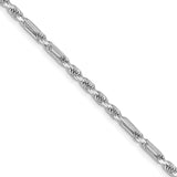 14K White Gold 2.5 mm Rope Chain Necklace, Polished detail view